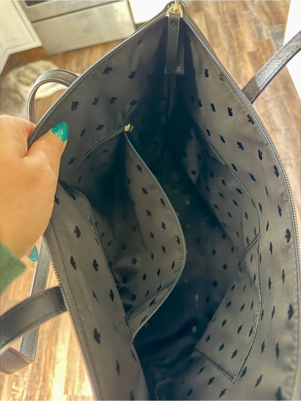 kate spade Black Saffiano Tote with Glitter Base